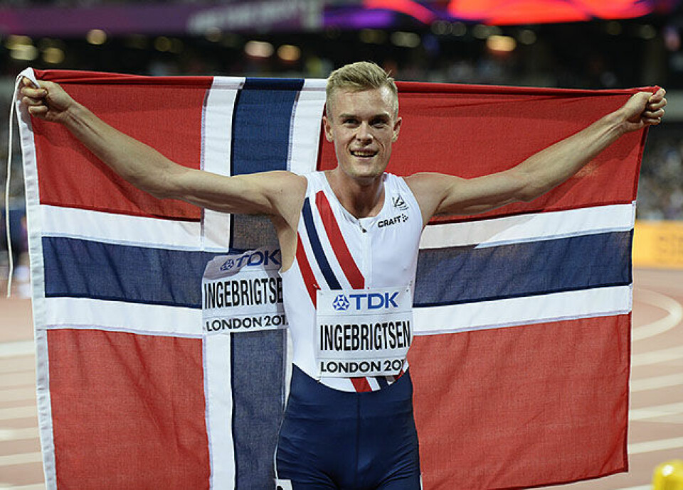 Filip Ingebrigtsen kan feire at han er verdens tredje beste 1500 m-løper. (Foto: Bjørn Johannessen) Filip Ingebrigtsen kan feire at han er verdens tredje beste 1500 m-løper. (Foto: Bjørn Johannessen)