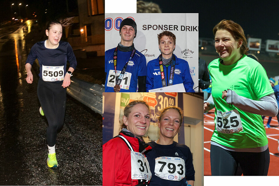 Anna Hanstveit løper inn til en klar seier på 5 km, sammen med mange andre entusiastiske deltakere i Necon Vinterkarusell. (Foto: Arne Dag Myking) Article image