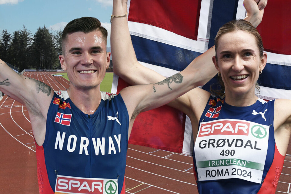 Jakob Ingebrigtsen og Karoline Bjerkeli Grøvdal stiller i årets norgesmesterskap - innimellom EM og OL. (Illustrasjon: Tom-Arild Hansen) Jakob Ingebrigtsen og Karoline Bjerkeli Grøvdal
