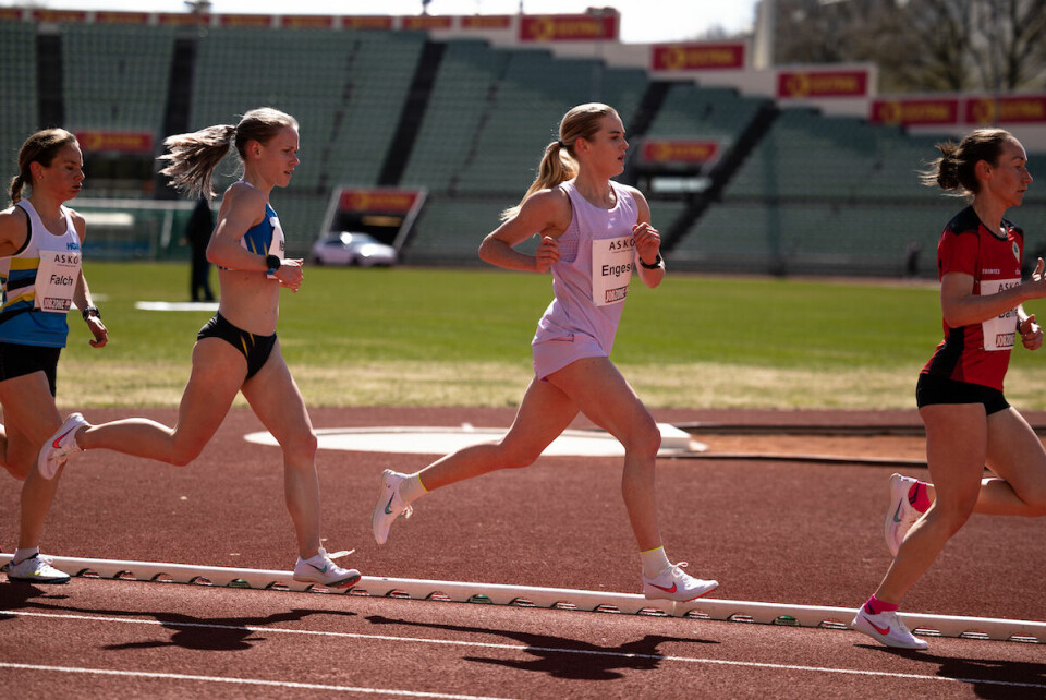Kristine Eikrem Engeset løp sin første 1500 meter på to år med å bli nummer 15 i dagens lag-EM i Polen. (Foto: Tom-Arild Hansen). Kristine Eikrem Engeset løp sin første 1500 meter på to år med å bli nummer 15 i dagens lag-EM i Polen. (Foto: Tom-Arild Hansen).