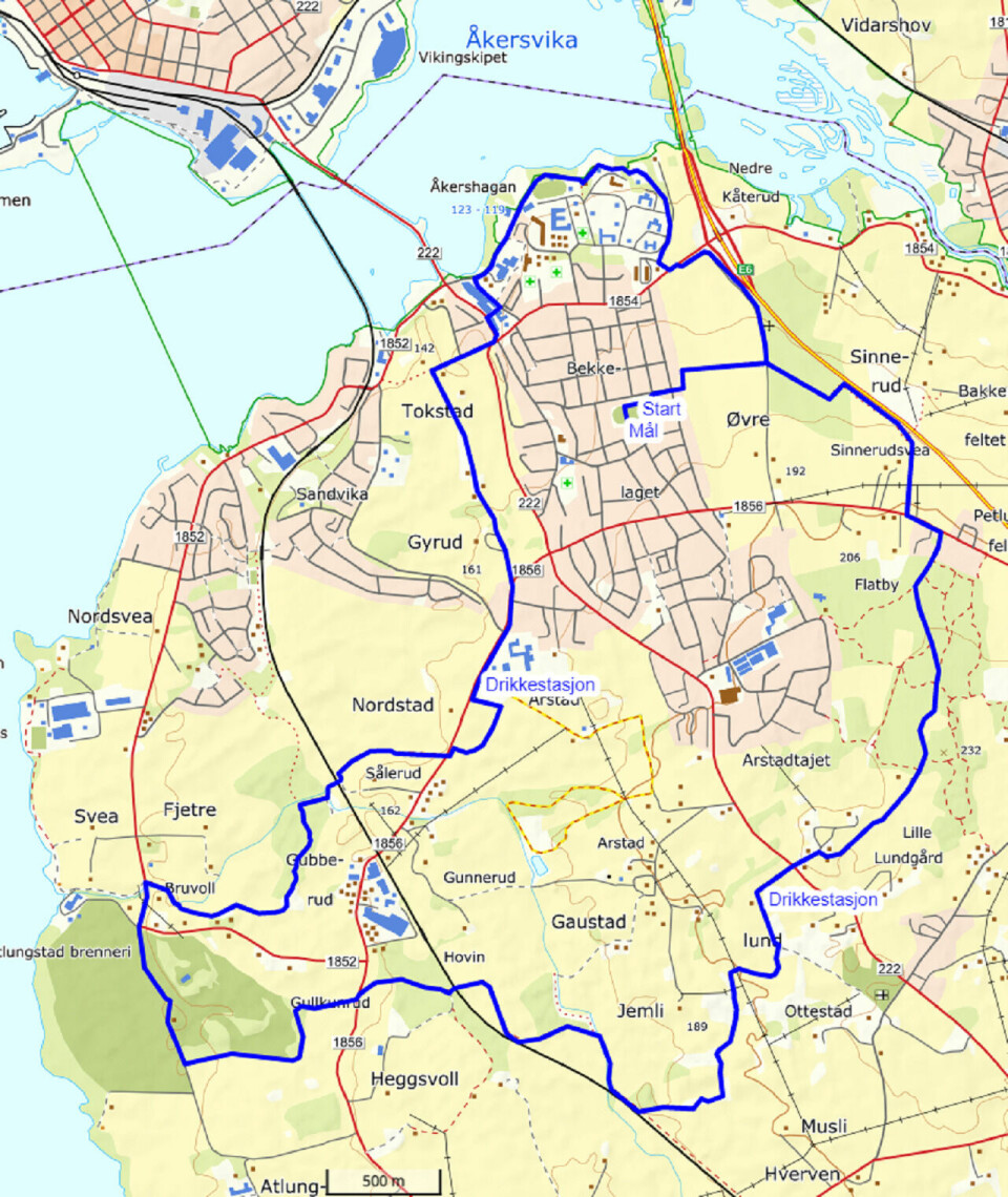 Ottestad løpsfestival med nye løyper fra idrettsparken Løypekart Ottestad Rundt.png