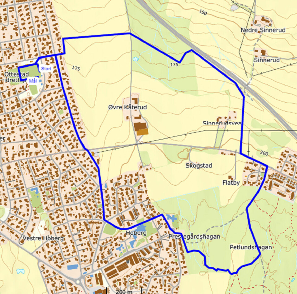 Ottestad løpsfestival med nye løyper fra idrettsparken Løypekart Espern-joggen.png