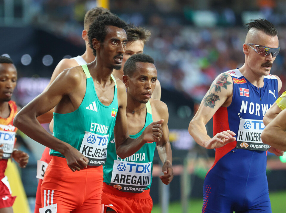 Dramatikk da to av de fire norske gikk videre til 5000 m-finalen 1U9A3197-Kejelcha-Aregawi-Henrik Ingebrigtsen.jpg