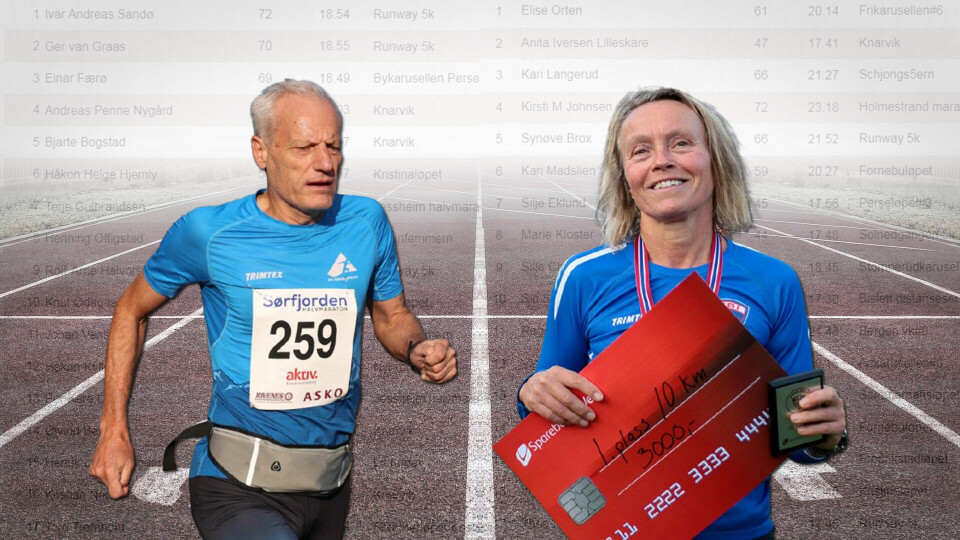 Ivar Andreas Sandø og Elise Orten topper veteranstatistikken på 5 km halvveis i 2025. (Foto: Arne-Dag Myking / Montasje: Bjørn Johannessen) Ivar Andreas Sandø og Elise Orten topper veteranstatistikken på 5 km halvveis i 2025. (Foto: Arne-Dag Myking / Montasje: Bjørn Johannessen)