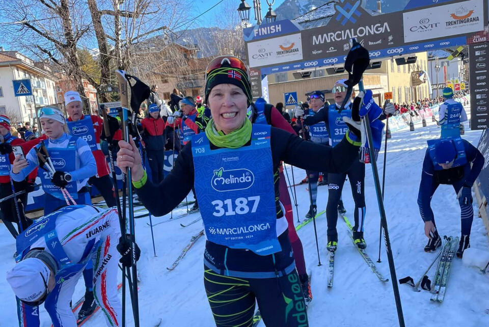 Rita Johanne Lyngmo ble beste norske på en 5. plass i klasse F60/69 i Marcialonga. Det var også ny pers, så hun var godt fornøyd. (Foto fra hennes FB-side) Rita Lyngmo