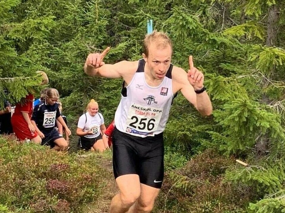 Øyvind Heiberg Sundby var klart raskest i Åneskøl Opp Sundby_målgang.jpg