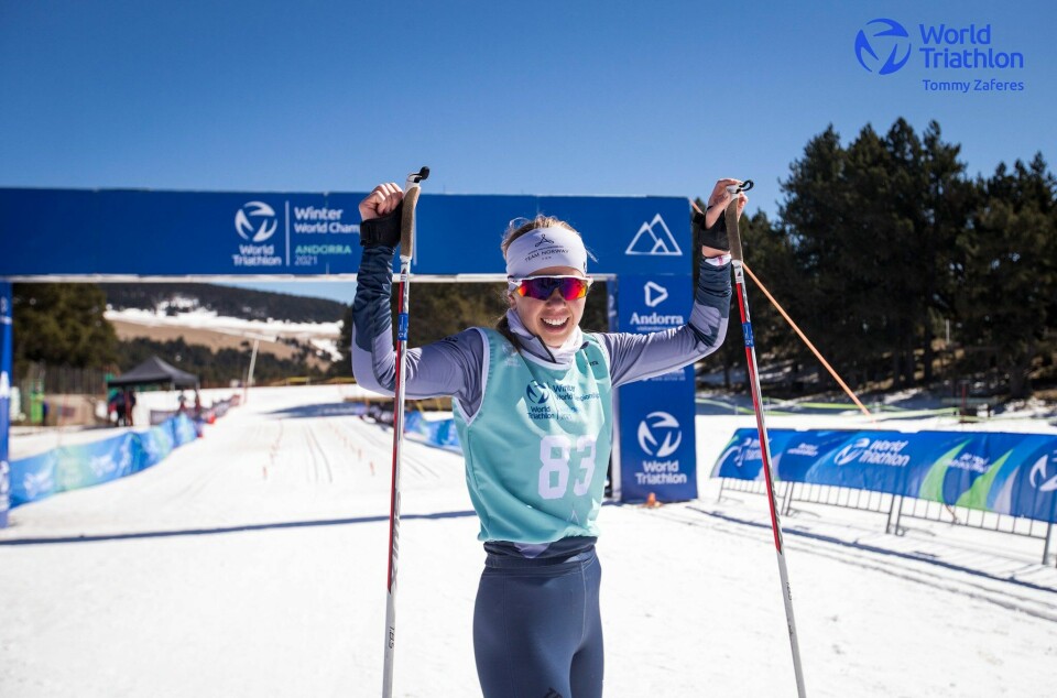 Norsk medaljerush i VM i vintertriatlon i Andorra Julie Meinicke.jpg