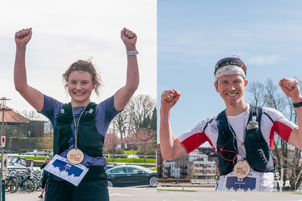 Anna Sørlie og Aasmund Kjøllmoen Steien vant den lengste distansen i KRSUltra, den på 60 km som altså er ultra. (Foto: Thomas Øderud/KRSUltra) Anna Sørlie og Aasmund Kjøllmoen Steien