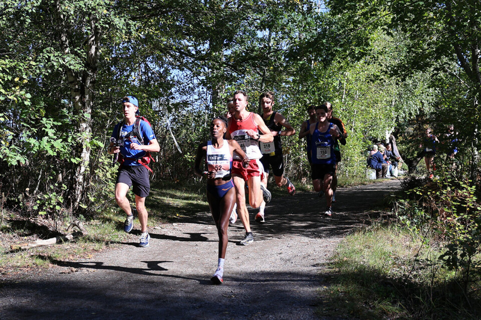 Tom Erling Kårbø og Senay Fissehatsion høyt oppe i Lidingöloppet tet-kvinner-6-km.JPG