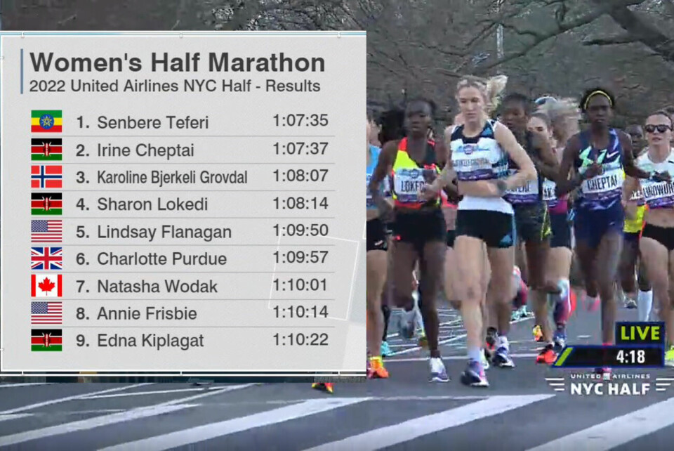 De beste kvinnene i New York Halfmarathon (Alle bilder fra streaming) De beste kvinnene i New York Halfmarathon (Alle bilder fra streaming)