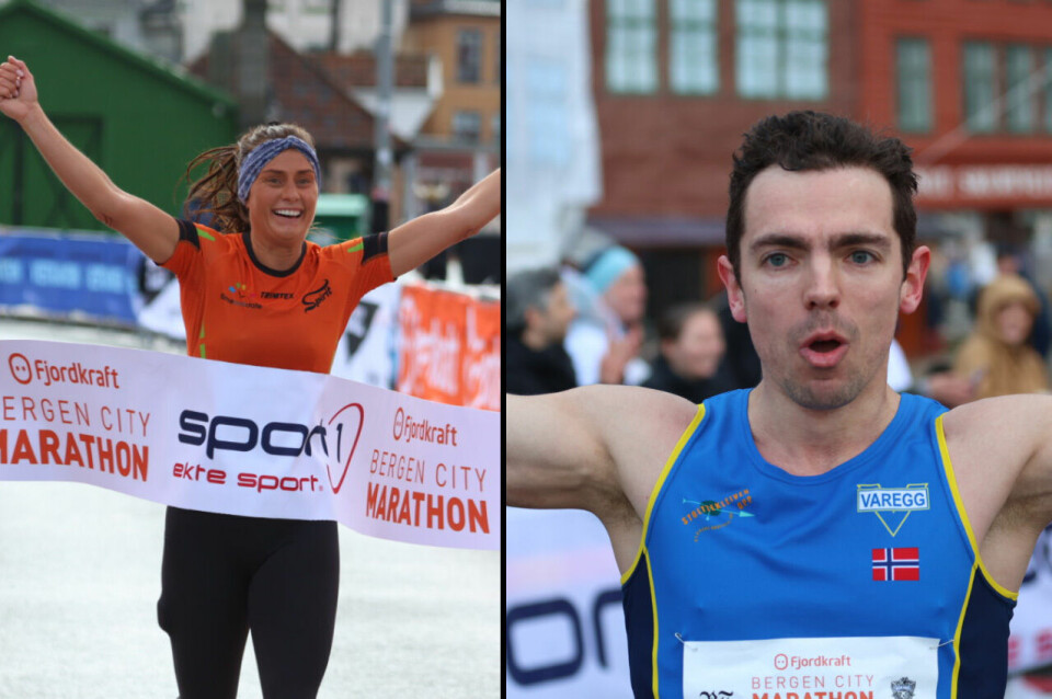 Tage Morken Augustson og Helena Hope vant Bergen City Maraton. (Foto: Arne Dag Myking) Tage Morken Augustson og Helena Hope vant Bergen City Maraton. (Foto: Arne Dag Myking)