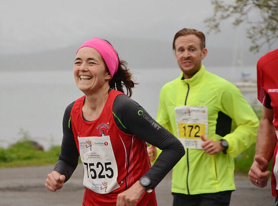Laila Falck under halvmaraton i Midnight Sun Marathon i 2017. Laila Falck under halvmaraton i Midnight Sun Marathon i 2017.