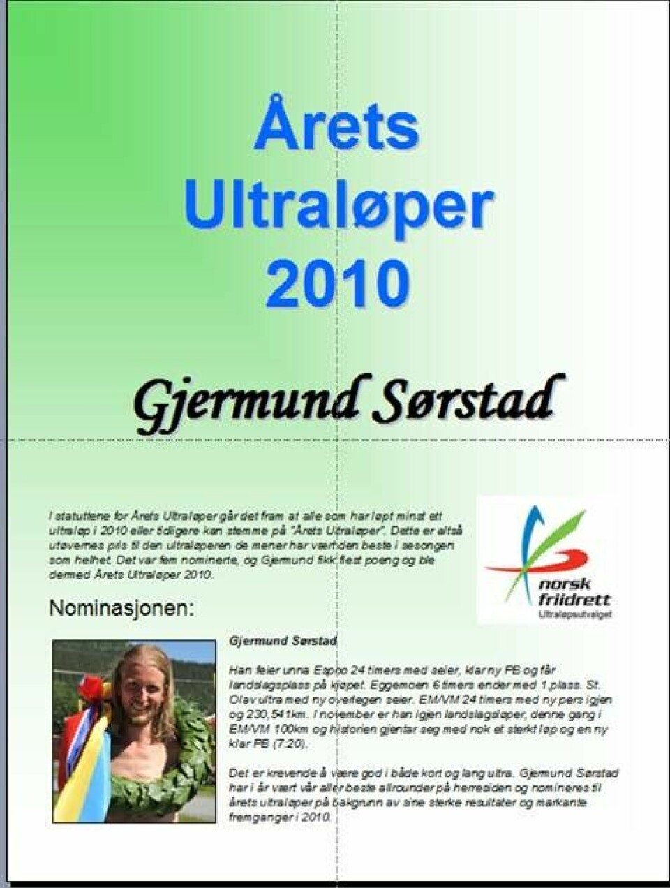 Sørstad ble Årets Ultraløper 2010