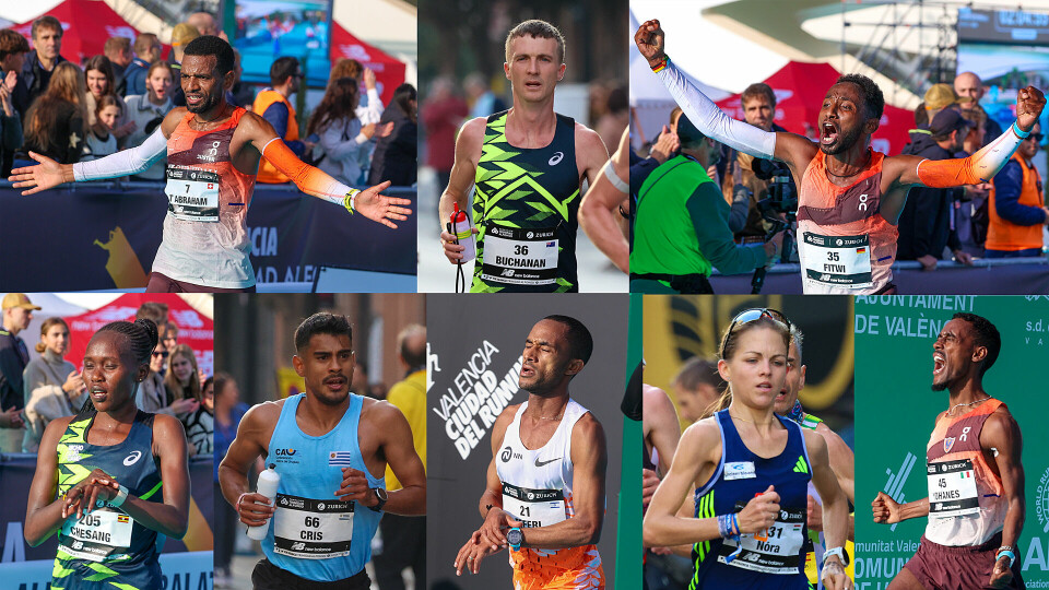 Her er noen av dem som tok nasjonale rekorder i årets Valencia maraton: Tadesse Abraham (Sveits), Andy Buchanan (Australia), Samwel Fitwi (Tyskland), Stella Chesang (Uganda), Cristhian Zamora Debiase (Uruguay), Maru Teferi (Israel), Nóra Szabó (Ungarn), Yohanes Chiappinelli (Italia). (Alle foto: Arne Dag Myking) Her er noen av dem som tok nasjonale rekorder i årets Valencia maraton: Tadesse Abraham (Sveits), Andy Buchanan (Australia), Samwel Fitwi (Tyskland), Stella Chesang (Uganda), Cristhian Zamora Debiase (Uruguay), Maru Teferi (Israel), Nóra Szabó (Ungarn), Yohanes Chiappinelli (Italia). (Alle foto: Arne Dag Myking)