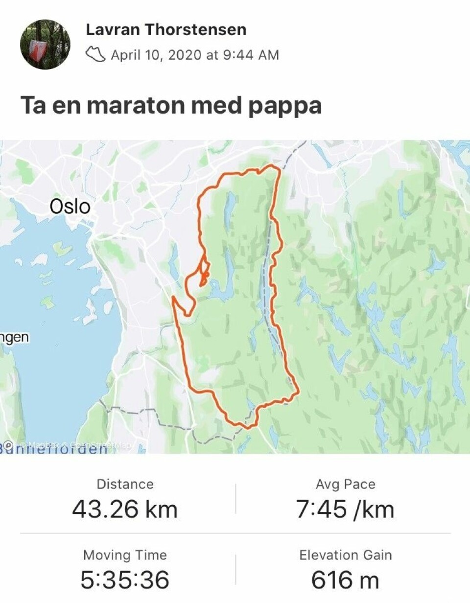 47 har løpt Kondis' virtuelle maraton- og ultraløp, som fortsetter ut mai Lavran_Thorstensen_Stravadata.jpg