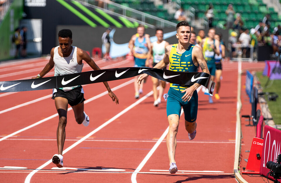 Jakob Ingebrigtsen brøt målbanneret 24 hundredeler foran amerikanske Yared Nuguse. (Foto: Matthew Quine for Diamond League AG) Jakob Ingebrigtsen brøt målbanneret 24 hundredeler foran amerikanske Yared Nuguse. (Foto: Matthew Quine for Diamond League AG)