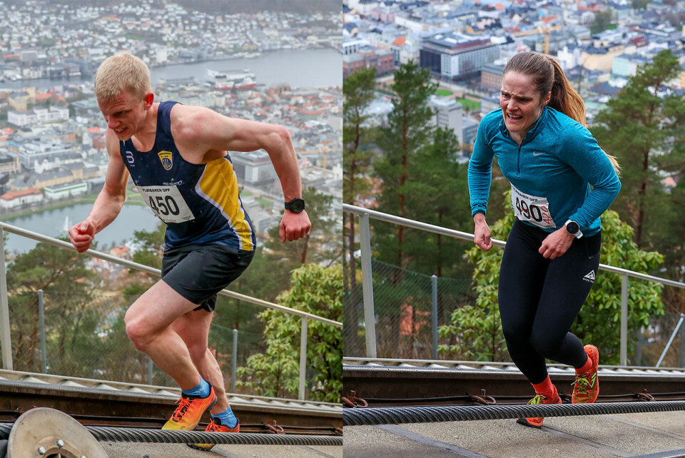 Joel Dyrhovden og Emma Dyrhovden var de aller raskeste opp Fløibanen, uten Fløibanen. (Alle foto: Arne Dag Myking) Joel Dyrhovden og Emma Dyrhovden