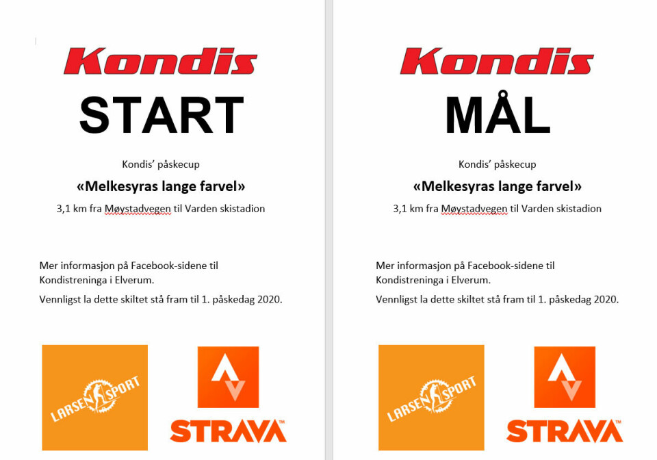Kondis med virtuell påskecup i Elverum Skilt-start-mål.png