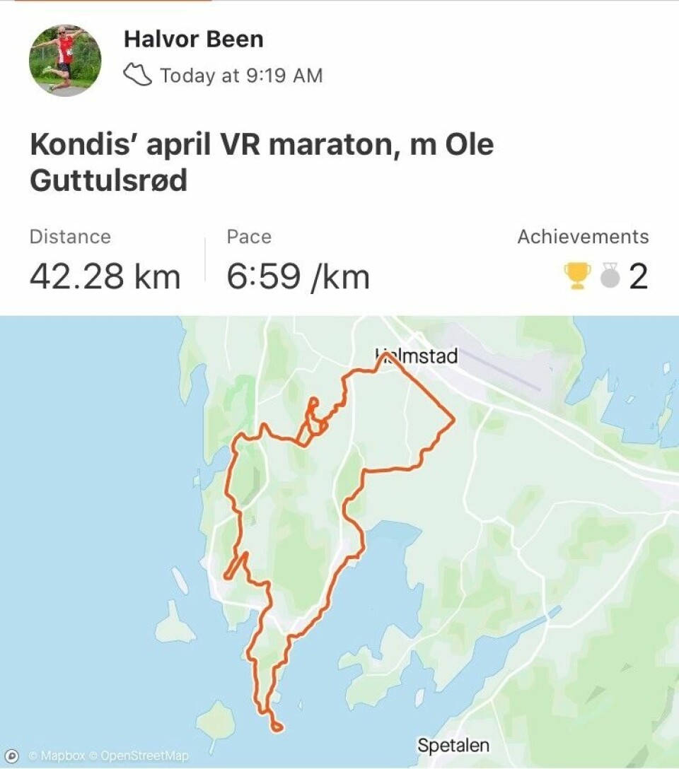 47 har løpt Kondis' virtuelle maraton- og ultraløp, som fortsetter ut mai Halvor_Been_Ole_Guttulsrød_gps.jpg