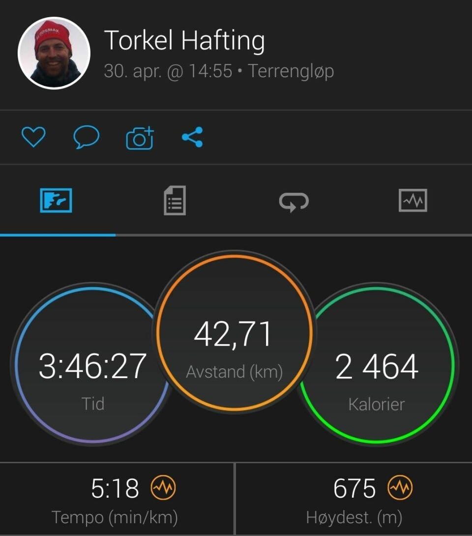 47 har løpt Kondis' virtuelle maraton- og ultraløp, som fortsetter ut mai Torkel_Hafting_april_gps2.jpg