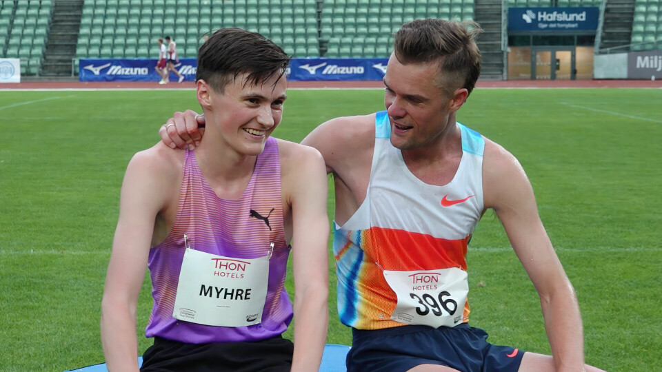 Magnus Tuv Myhre og Filip Ingebrigtsen løp sine nest beste 5000-metere lørdag kveld. Her fra Boysen Memorial noen uker tidligere. (Foto: Tom-Arild Hansen) Magnus Tuv Myhre og Filip Ingebrigtsen løp sine nest beste 5000-metere lørdag kveld. Her fra Boysen Memorial noen uker tidligere. (Foto: Tom-Arild Hansen)