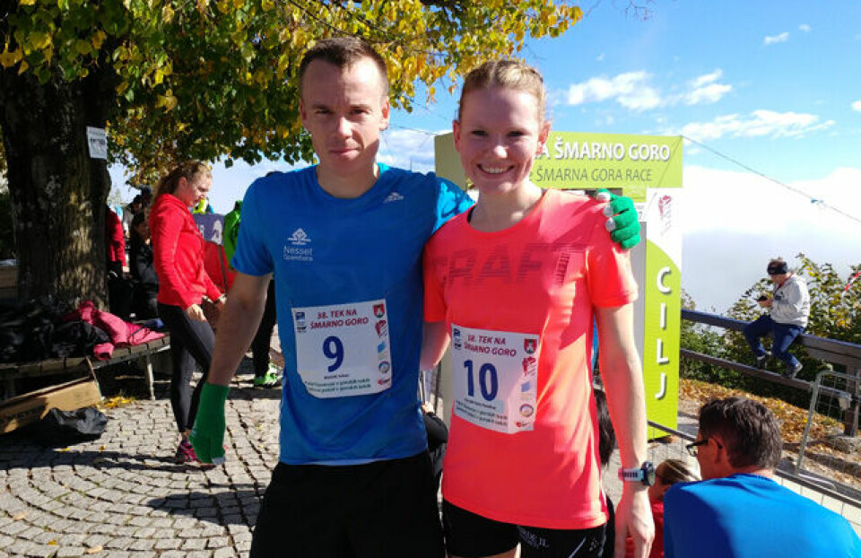 Karoline og Johan fotografert like etter løpet i målområdet for Smarna Gora international Mountain Race i Ljubljana i Slovenia. Karoline og Johan fotografert like etter løpet i målområdet for Smarna Gora international Mountain Race i Ljubljana i Slovenia.