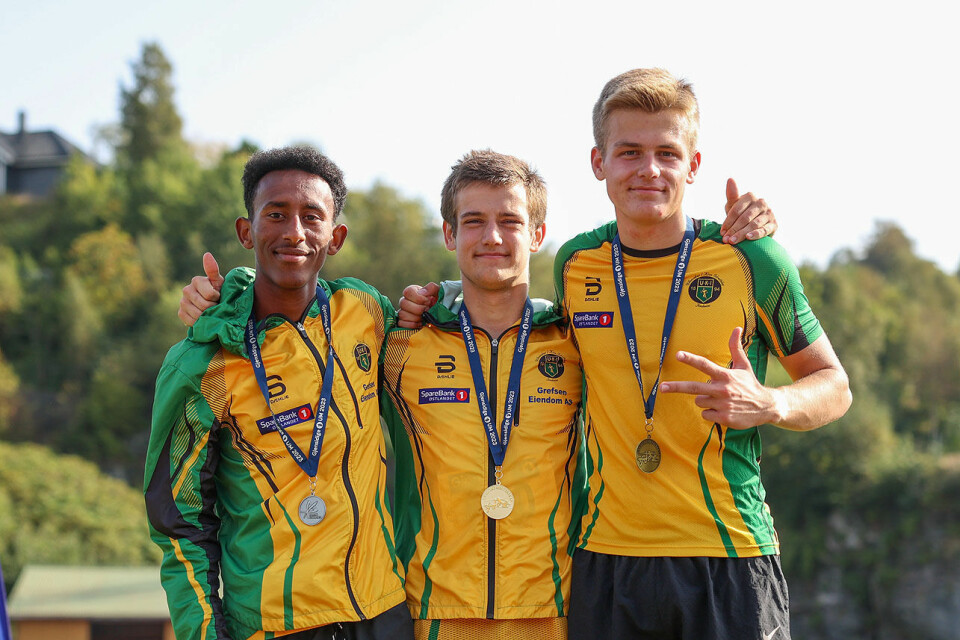 Ullensaker/Kisa tok alle medaljene i klasse G-17 på 3000 meter i UM: Nahom Tesfalem Tewelde, Kristian Bråthen Børve og Teodor Hansen. (Alle foto: Arne Dag Myking) Ullensaker/Kisa tok alle medaljene i klasse G-17 på 3000 meter i UM: Nahom Tesfalem Tewelde, Kristian Bråthen Børve og Teodor Hansen. (Alle foto: Arne Dag Myking)