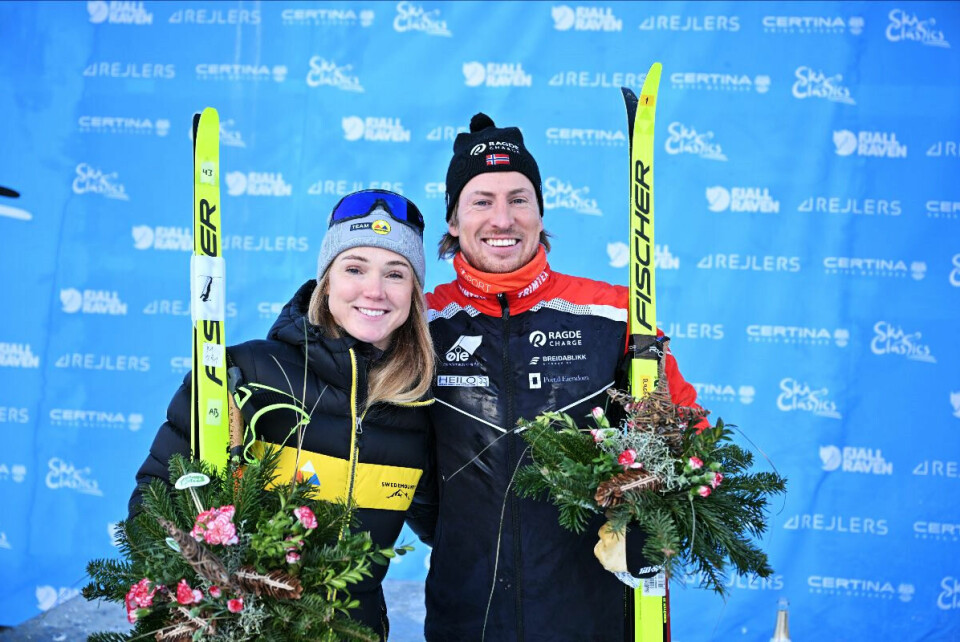 Emilie Fleten og Kasper Stadaas kunne juble for seieren i det første individuelle rennet i denne vinterens Ski Classics-sesong. (Foto: Reichert/NordicFocus) Emilie Fleten og Kasper Stadaas kunne juble for seieren i det første individuelle rennet i denne vinterens Ski Classics-sesong. (Foto: Reichert/NordicFocus)