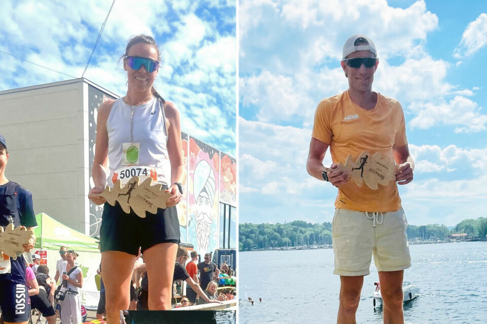 Det var varmt og godt under Ecotrail Oslo, men Stine Holager og Simen Østensen sørget allikevel for sterke løyperekorder på 50 km. (Foto: Ecotrail Oslo) Det var varmt og godt under Ecotrail Oslo, men Stine Holager og Simen Østensen sørget allikevel for sterke løyperekorder på 50 km. (Foto: Ecotrail Oslo)
