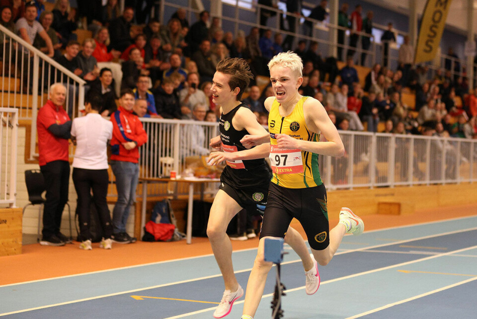 Elias Landøy Rasmussen og Fabian Vibekken spurter intenst om UM-tittelen i G15. (Foto: Dag Egil Eliassen) Spurtoppgjør mellom Elias Landøy Rasmussen og Fabian Vibekken