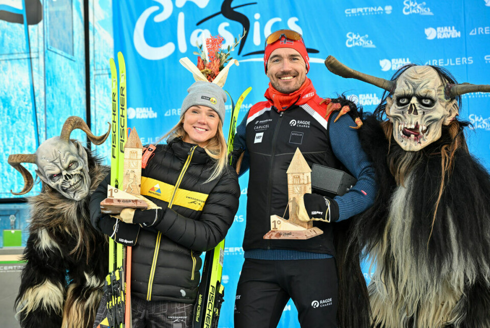 Emilie Fleten og Andreas Nygaard gikk seirende ut av spurten i La Venosta Criterium. (Foto: NordicFocus, Ski Classics) Emilie Fleten og Andreas Nygaard gikk seirende ut av spurten i La Venosta Criterium. (Foto: NordicFocus, Ski Classics)