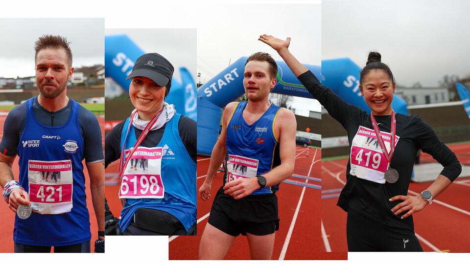 Tor-Aanen Kallekleiv, Ingrid Lid, Karl Jonas Tronstad og Tina Emilie Lee Lange vant i Bergen Vintermaraton. (Alle foto: Arne Dag Myking) Tor-Aanen Kallekleiv, Ingrid Lid, Karl Jonas Tronstad og Tina Emilie Lee Lange