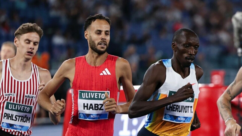 Azeddine Habz her mellom Timothy Cheruiyot og Samuel Pihlström da han også vant 1500 m i Roma for 14 dager siden. (Foto: Wanda Diamond League) Azeddine Habz her mellom Timothy Cheruiyot og Samuel Pihlström da han også vant 1500 m i Roma for 14 dager siden. (Foto: Wanda Diamond League)