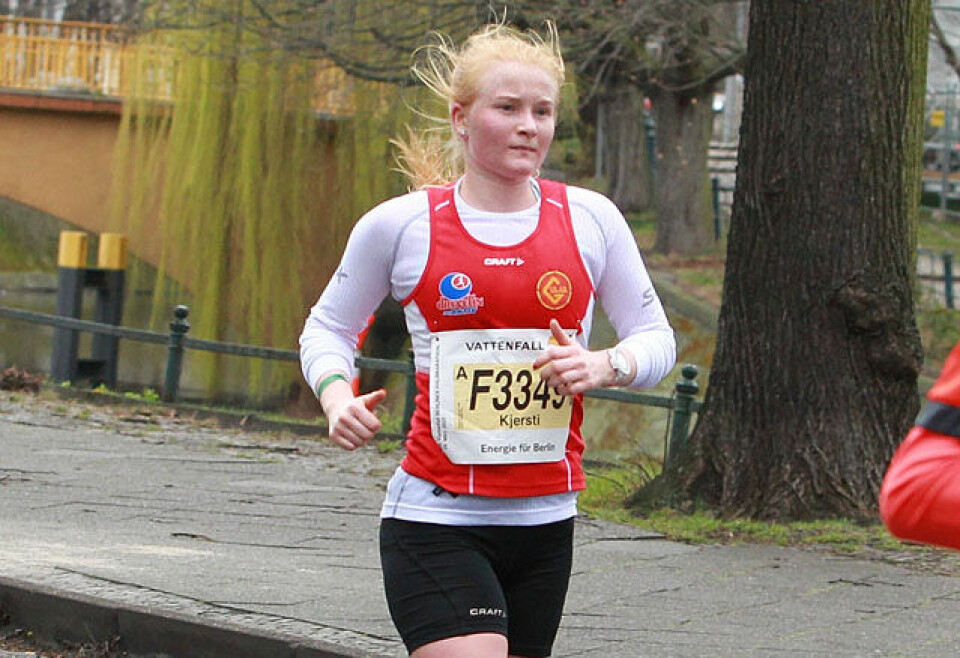 Kjersti Fresvik blir beste norske kvinne i Berlin halvmaraton 29.mars med tiden 1.22.46 Foto: Kjell Vigestad Kjersti Fresvik blir beste norske kvinne i Berlin halvmaraton 29.mars med tiden 1.22.46 Foto: Kjell Vigestad