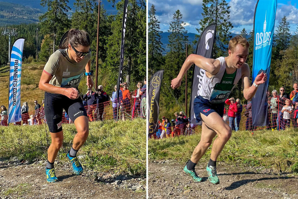 Heidi Weng og Kasper Fosser var raskeste kvinne og mann opp til Tryvann. (Alle foto: Christian Prestegaard) Heidi Weng og Kasper Fosser