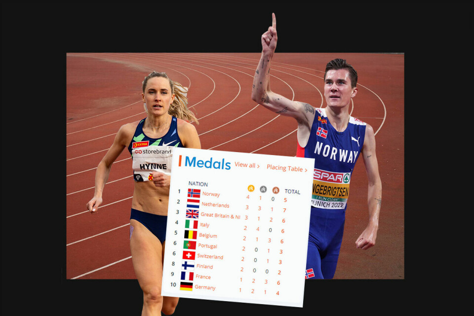 Hedda Hynne og Jakob Ingebrigtsen var to av våre største håp på de lengste løpsøvelsene i EM, og Jakob Ingebrigtsen innfridde til fulle. (Bildemontasje: Bjørn Johannessen / Kondis) Medaljestatistikken etter årets innendørs-EM viser at Norge ligger på topp med 4 gullmedaljer og 1 sølvmedalje.