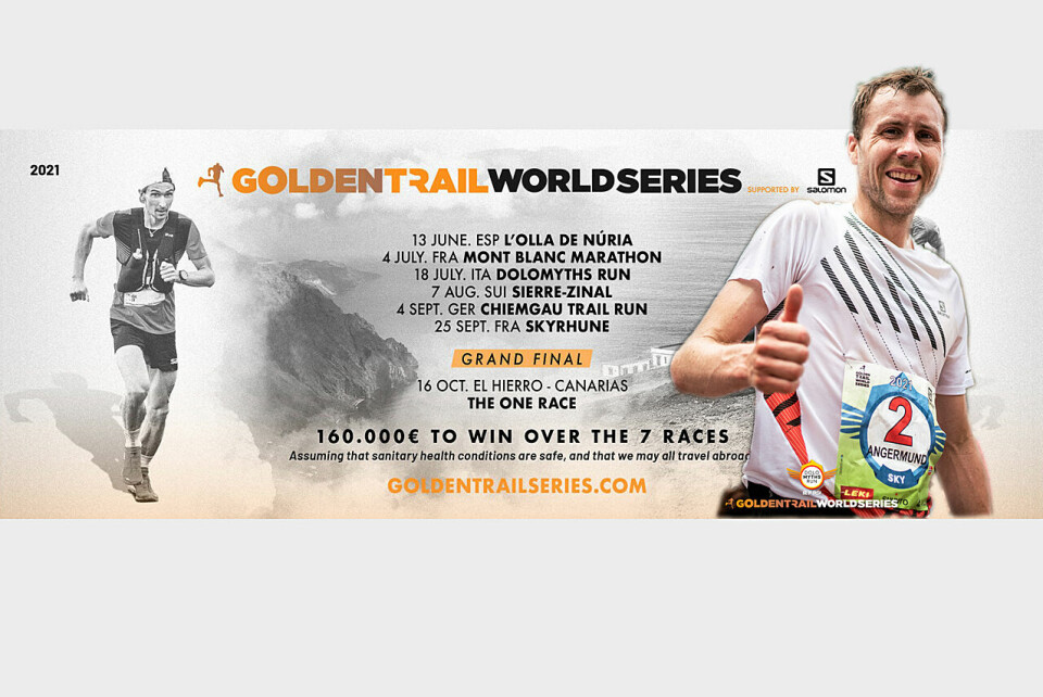 Stian Angermund leder nå Golden Trail World Series før finalen. (Foto av Stian: MartinaValmassoi, fotomontasje: Arne Dag Myking) Stian Angermund leder nå Golden Trail World Series før finalen. (Foto av Stian: MartinaValmassoi, fotomontasje: Arne Dag Myking)