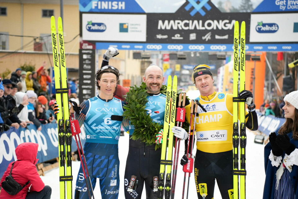 Andreas Nygaard manglet en seier i Marecialonga i sin store premiesamling. I dag kom den. Max Novak, Team Aker Dæhlie; Andreas Nygaard, Team Ragde Charge; Amund Hoel, Team Engcon. (Foto: Vanzetta/NordicFocus) Andreas Nygaard manglet en seier i Marecialonga i sin store premiesamling. I dag kom den. Max Novak, Team Aker Dæhlie; Andreas Nygaard, Team Ragde Charge; Amund Hoel, Team Engcon. (Foto: Vanzetta/NordicFocus)
