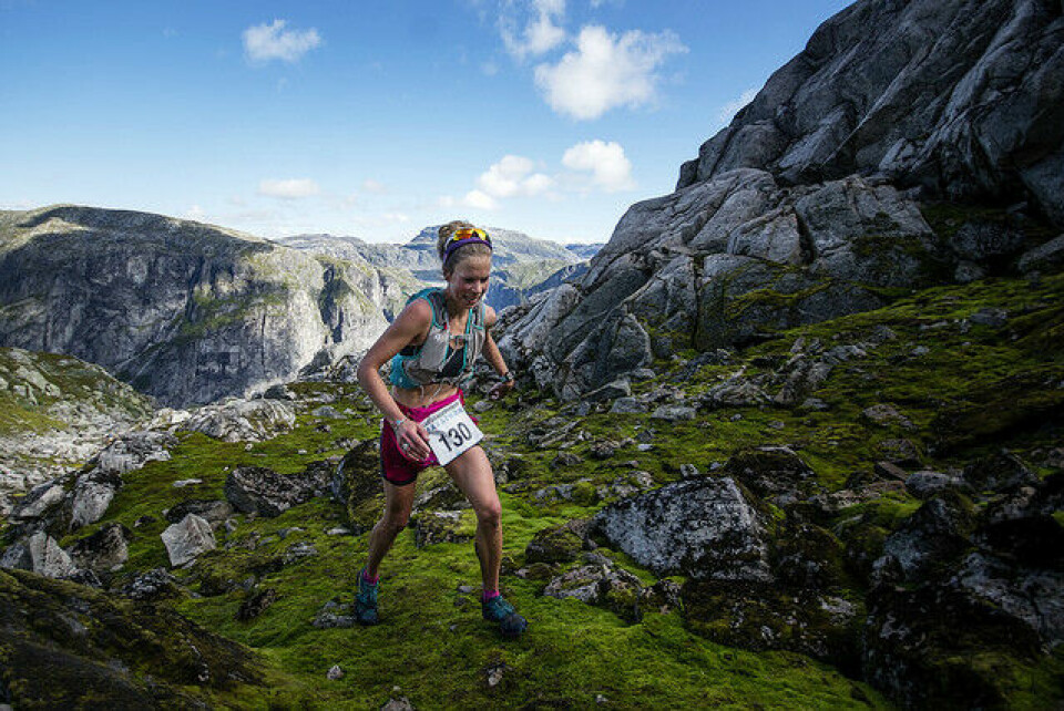 Ane Guro Moen vinner kvinneklassen i årets Hardangervidda Marathon Foto: Kai-Otto Melau Ane Guro Moen vinner kvinneklassen i årets Hardangervidda Marathon Foto: Kai-Otto Melau
