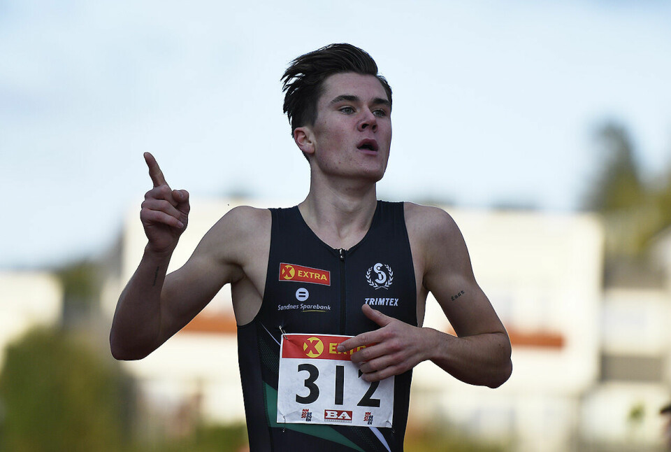 Jakob Ingebrigtsen vant 1500 meter på veldig sterk ny mesterskapsrekord i et sololøp på 20-årsdagen. (Foto: Bjørn Johannessen) Jakob Ingebrigtsen vant 1500 meter på veldig sterk ny mesterskapsrekord i et sololøp på 20-årsdagen. (Foto: Bjørn Johannessen)