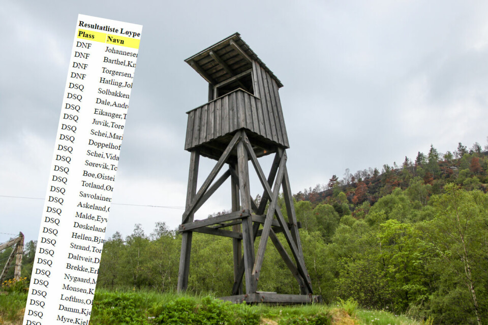 Alle løperne står oppført med enten brutt eller disk i resultatlistene. Her klippet inn i et bilde av et av vaktårnene på Espeland Fangeleir. (Alle foto: Arne Dag Myking) Alle løperne står oppført med enten brutt eller disk i resultatlistene. Her klippet inn i et bilde av et av vaktårnene på Espeland Fangeleir. (Alle foto: Arne Dag Myking)
