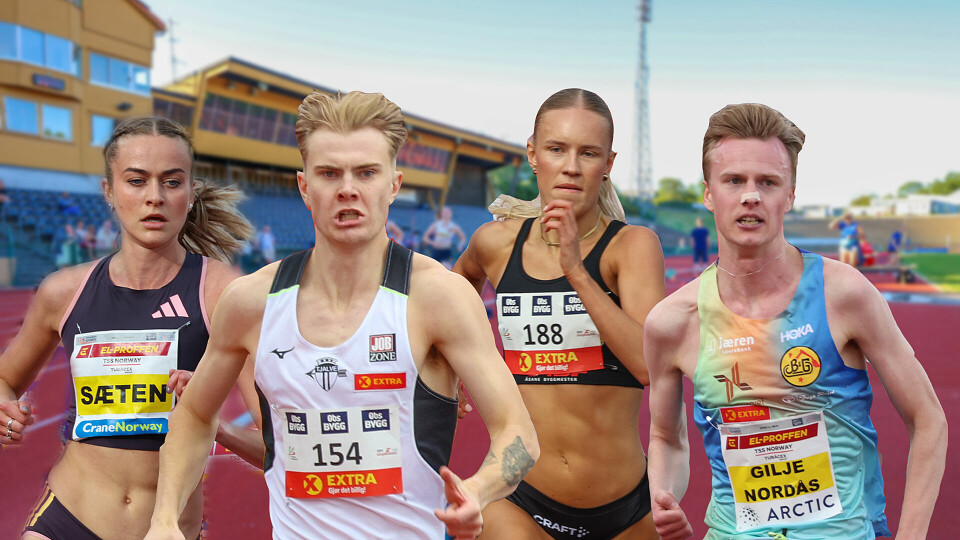 Amalie Sæten, Tobias Grønstad, Pernille Karlsen Antonsen og Narve Gilje Nordås er blant de aller beste norske mellomdistanseløperne som skal i aksjon i Trond Mohn Games på Fana Stadion. (Foto/montasje: Arne Dag Myking) Amalie Sæten, Tobias Grønstad, Pernille Karlsen Antonsen og Narve Gilje Nordås er blant de aller beste norske mellomdistanseløperne som skal i aksjon i Trond Mohn Games på Fana Stadion. (Foto/montasje: Arne Dag Myking)