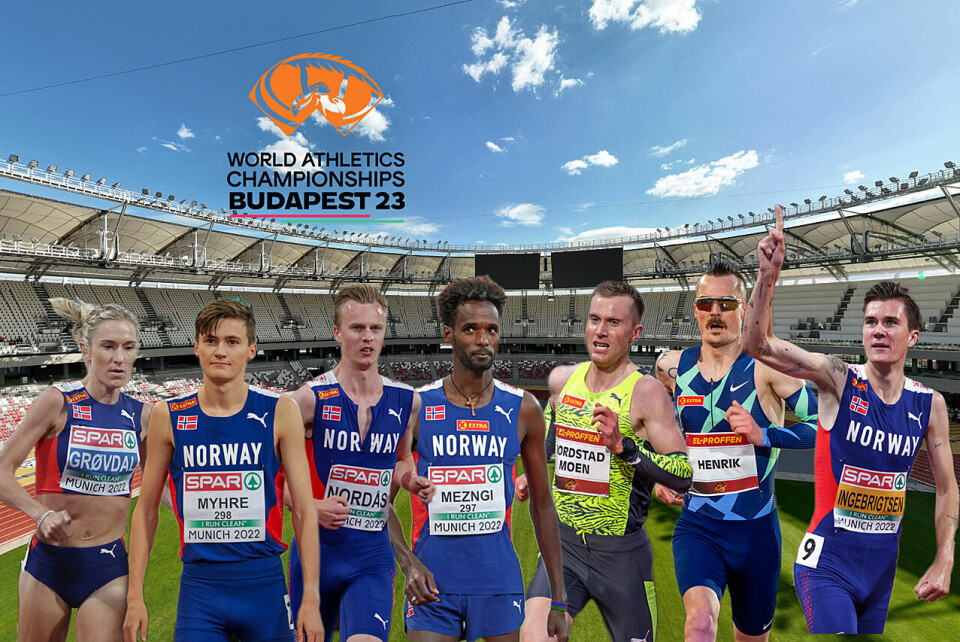 Karoline Bjerkeli Grøvdal, Magnus Tuv Myhre, Narve Gilje Nordås, Zerei Kbrom Mezngi, Sondre Nordstad Moen, Henrik og Jakob Ingebrigtsen er de norske som er påmeldt 5000 m, 10000 m og maraton. (Foto: Arne Dag Myking/Samuel Hafsahl/World Athletics). Karoline Bjerkeli Grøvdal, Magnus Tuv Myhre, Narve Gilje Nordås, Zerei Kbrom Mezngi, Sondre Nordstad Moen, Henrik og Jakob Ingebrigtsen er de norske som er påmeldt 5000 m, 10000 m og maraton. (Foto: Arne Dag Myking/Samuel Hafsahl/World Athletics).