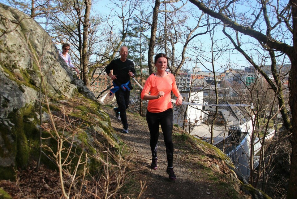 Det var en lang strøm av løpere på byens tak denne torsdagen. (Foto: Guri Sæterlid) Det var en lang strøm av løpere på byens tak denne torsdagen. (Foto: Guri Sæterlid)