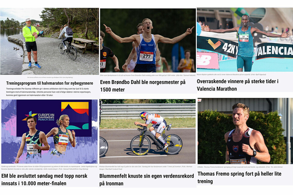 Treningstips, toppidrettsaker innen både løping og triatlon, samt tester av sko var de mest populære saken på kondis.no i fjor. (Fotomontasje: Arne Dag Myking) Treningstips, toppidrettsaker innen både løping og triatlon, samt tester av sko var de mest populære saken på kondis.no i fjor. (Fotomontasje: Arne Dag Myking)