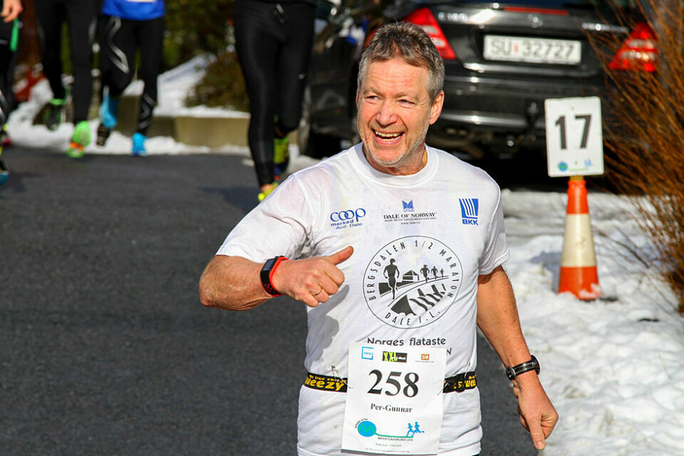 Artikkelforfatteren var Norges mestløpende ultraløper for noen år siden. Tidligere i år rundet han også 150 maratonløp, og bildet av Per Gunnar Alfheim er fra et av løpene i Maratonkarusellen i Bergen. (Foto: Arne Dag Myking) Artikkelforfatteren var Norges mestløpende ultraløper for noen år siden. Tidligere i år rundet han også 150 maratonløp, og bildet av Per Gunnar Alfheim er fra et av løpene i Maratonkarusellen i Bergen. (Foto: Arne Dag Myking)