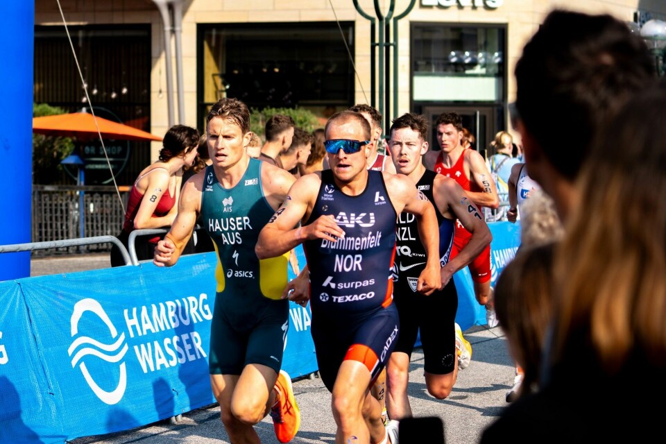 Kristian Blummenfelt var akkurat ikke rask nok på løpedelen i sprint-VM i Hamburg. Bergenseren ble nummer 4 etter sterk sykkeldel. (Foto: Eirik Berg Mero) Kristian Blummenfelt var akkurat ikke rask nok på løpedelen i sprint-VM i Hamburg. Bergenseren ble nummer 4 etter sterk sykkeldel. (Foto: Eirik Berg Mero)