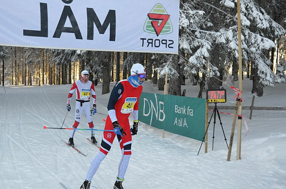 Pål Golberg, Gol IL krysser mållinja først, etter at Joar Htlee har dratt hele rennet. Foto: Knut Ording Pål Golberg, Gol IL krysser mållinja først, etter at Joar Htlee har dratt hele rennet. Foto: Knut Ording