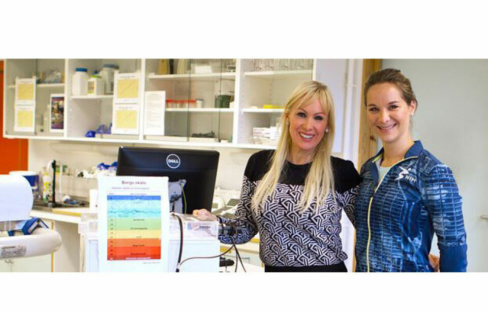 Prosjektleder Lene Haakstad, førsteamanuensis, og forskningsmedarbeider Christina Gjestvang på laboratoriet ved NIH. Foto: Yvonne Haugen. Prosjektleder Lene Haakstad, førsteamanuensis, og forskningsmedarbeider Christina Gjestvang på laboratoriet ved NIH. Foto: Yvonne Haugen.