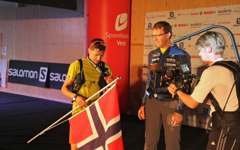 Lars Erik Skjervheim i mål i Honndalshallen i 2016. Foto: Arve Haugland. Lars Erik Skjervheim i mål i Honndalshallen i 2016. Foto: Arve Haugland.